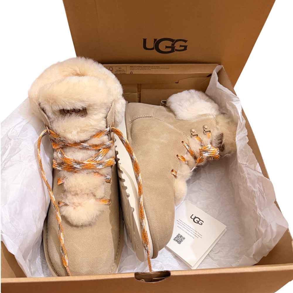 UGG Classic Mini Alpine Lace Boots Sand Suede Sheepskin 1130558 Womens 11